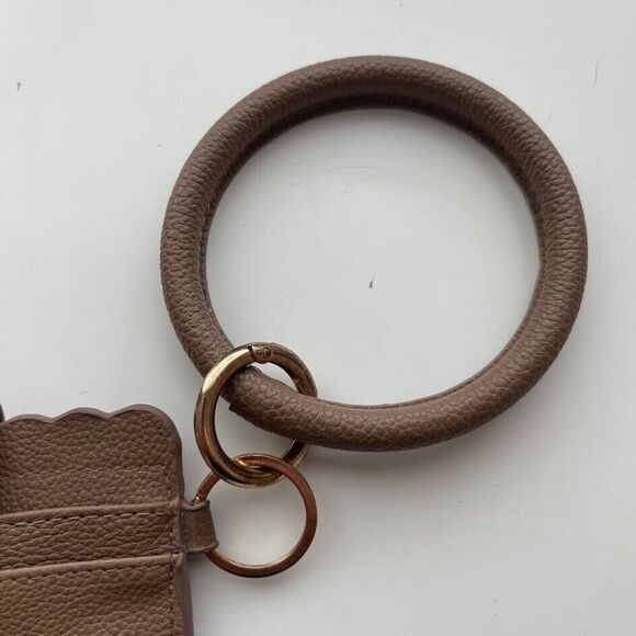 Key Chain Wallet Wristlet Card Holder Wallet Bracelet Brown Faux Pebbled Leather - Picture 3 of 5